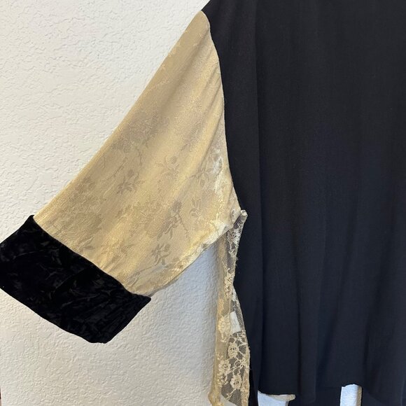 Spencer Alexis Y2K Kimono Top Size 2X Tan Black Floral Lace Velvet Fairy READ - Picture 7 of 16